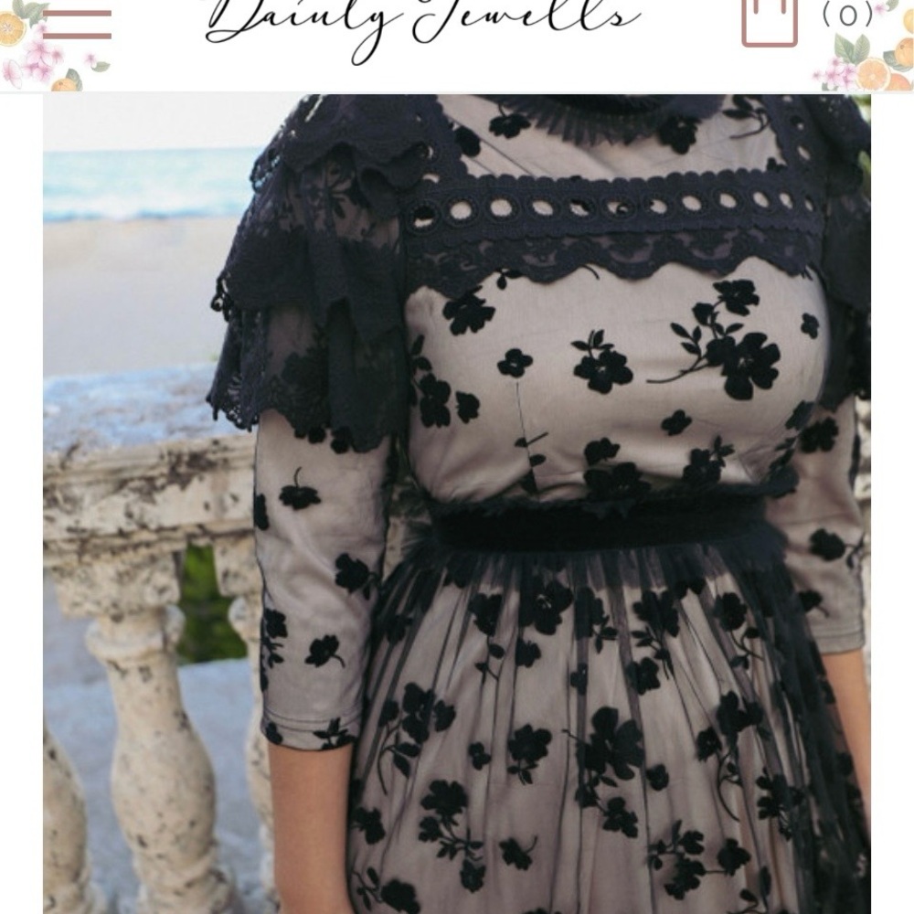 Dainty Jewells Black Floral Lace Overlay Maxi Dress with Nude Tag is - Picture 4 of 4
